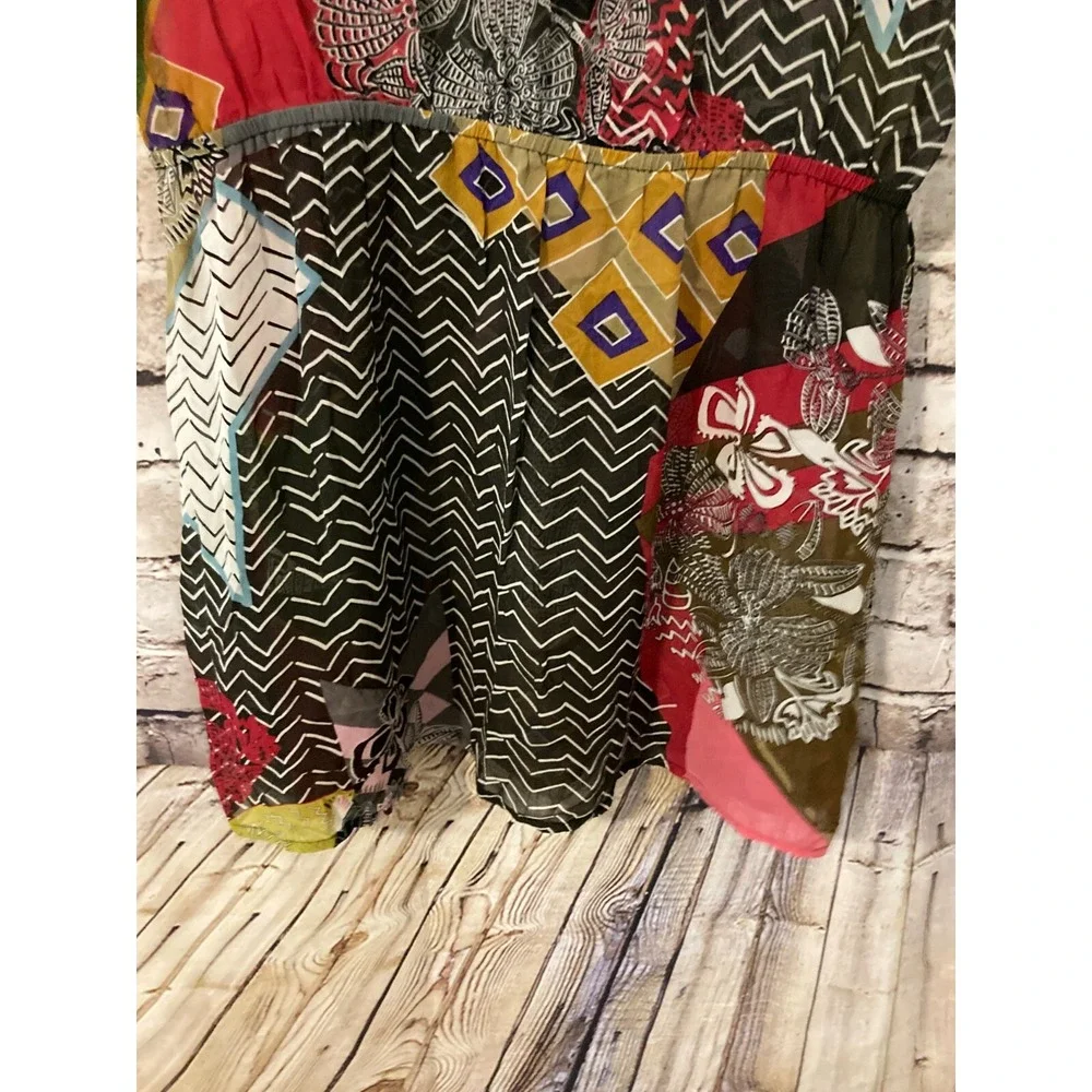 Pinkerton Dress Womens Medium Silk Ruffle Retro Geometric Lightweight Semi Sheer - Picture 8 of 14